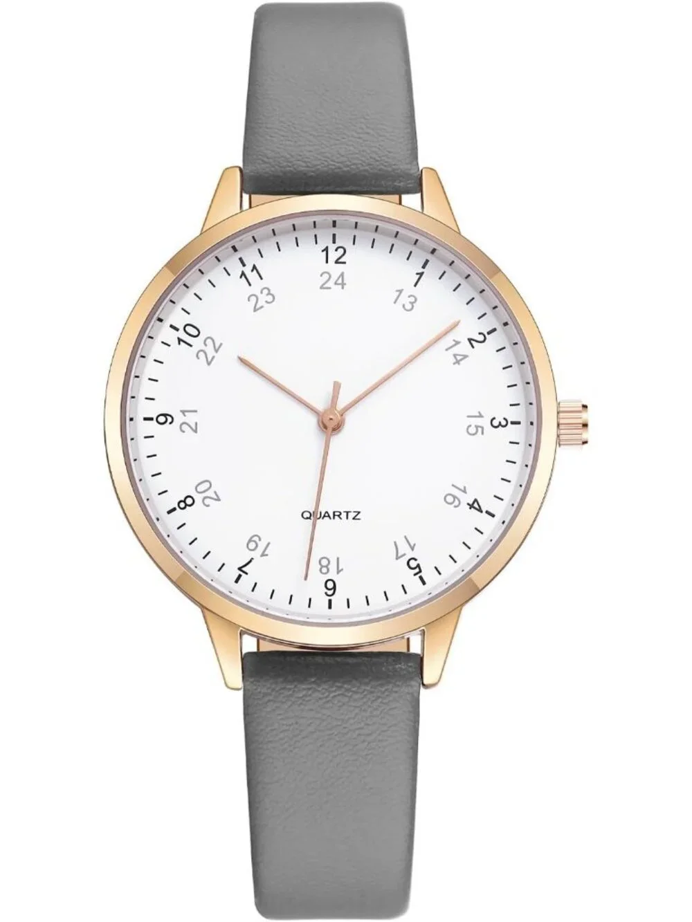 Women's Grey Analog Case Quartz Fashion Leather Mesh Strap Round Wrist Watch